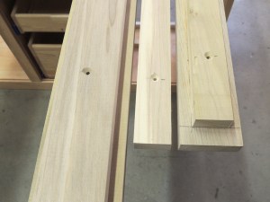 Assembled, glued, and screwed bed support rails