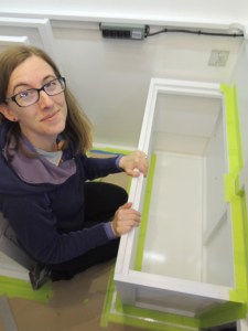 Masked, prepped, and bonded aft dinette bench