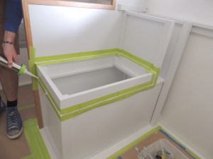 Test fit, masked, prepped, and bonded forward bench riser