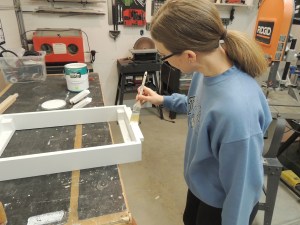 Touched up paint on forward bench riser