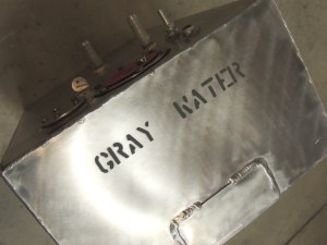 Labeled gray water tank with stencil