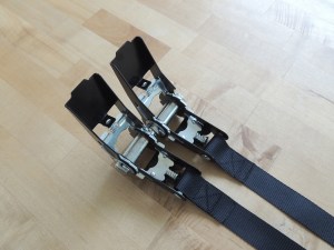 Sewed ratchet straps for under subframe box anti-rattle