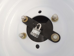 Opened up padlock hole for securing spare tire